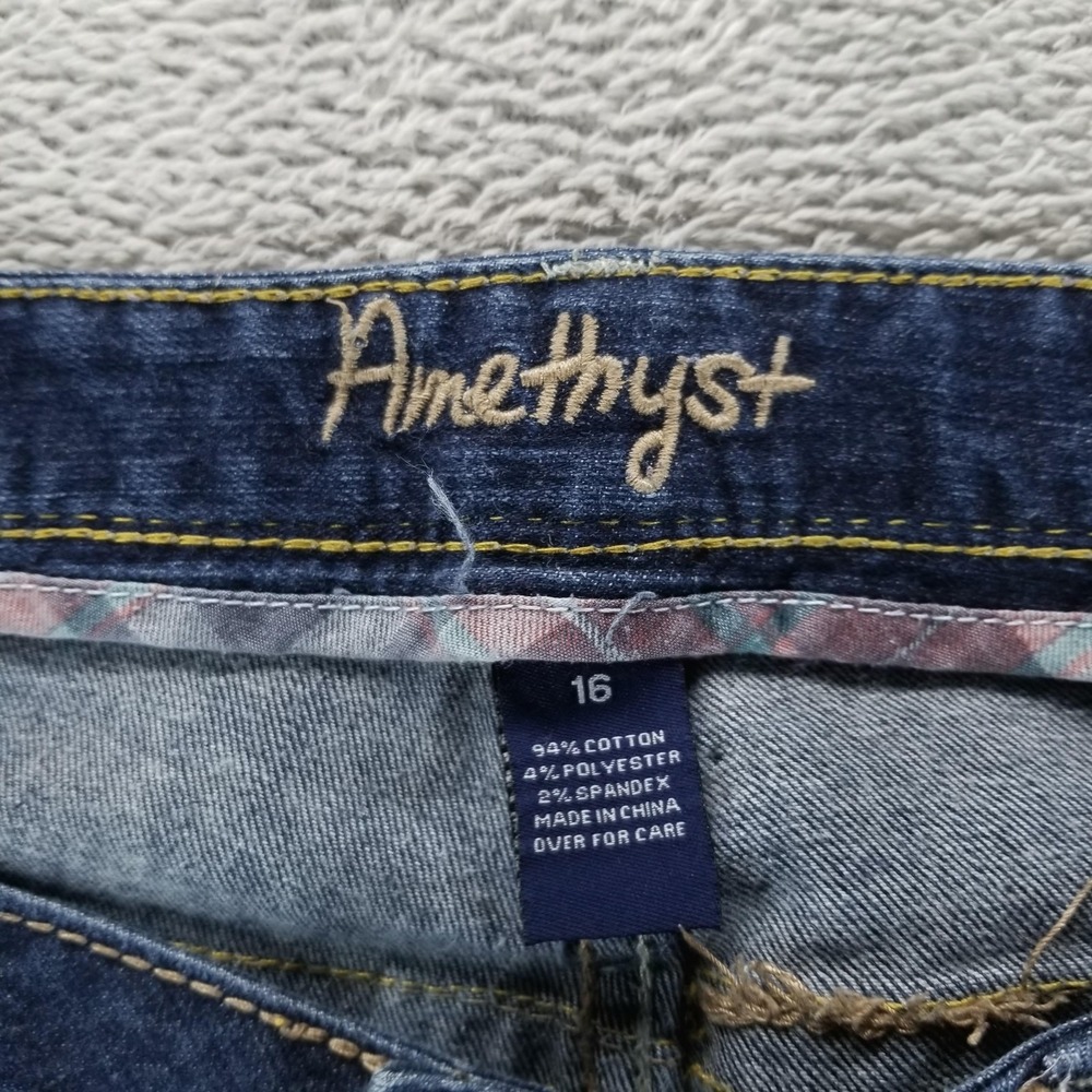 Amethyst Jeans Womens 16 Blue Bootcut Mid Rise Distressed Embroidered Studded - Picture 4 of 9